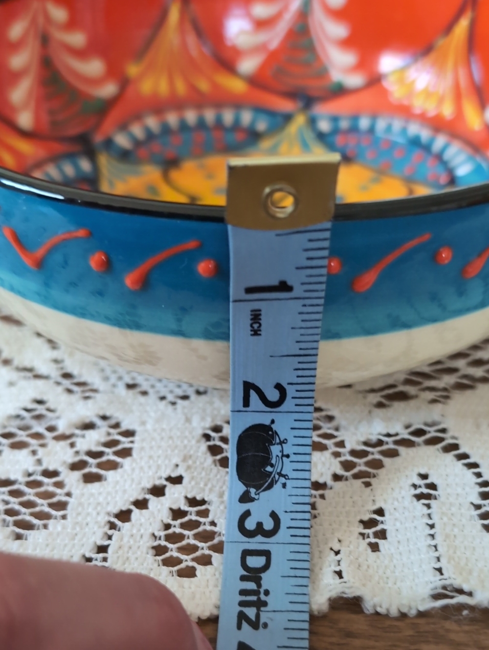 El Poyeton Hand-Painted Ceramic Decorative Bowl - Cream & Blue Multicolor - Picture 10 of 12